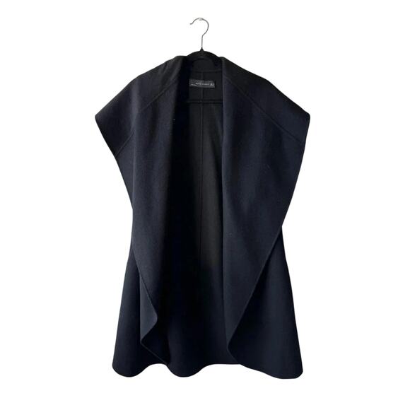 Zara Wool Cape Shrug Cardigan Black Open Drape Wrap Large - Picture 1 of 3